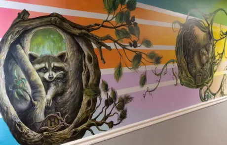 Mural of raccoons